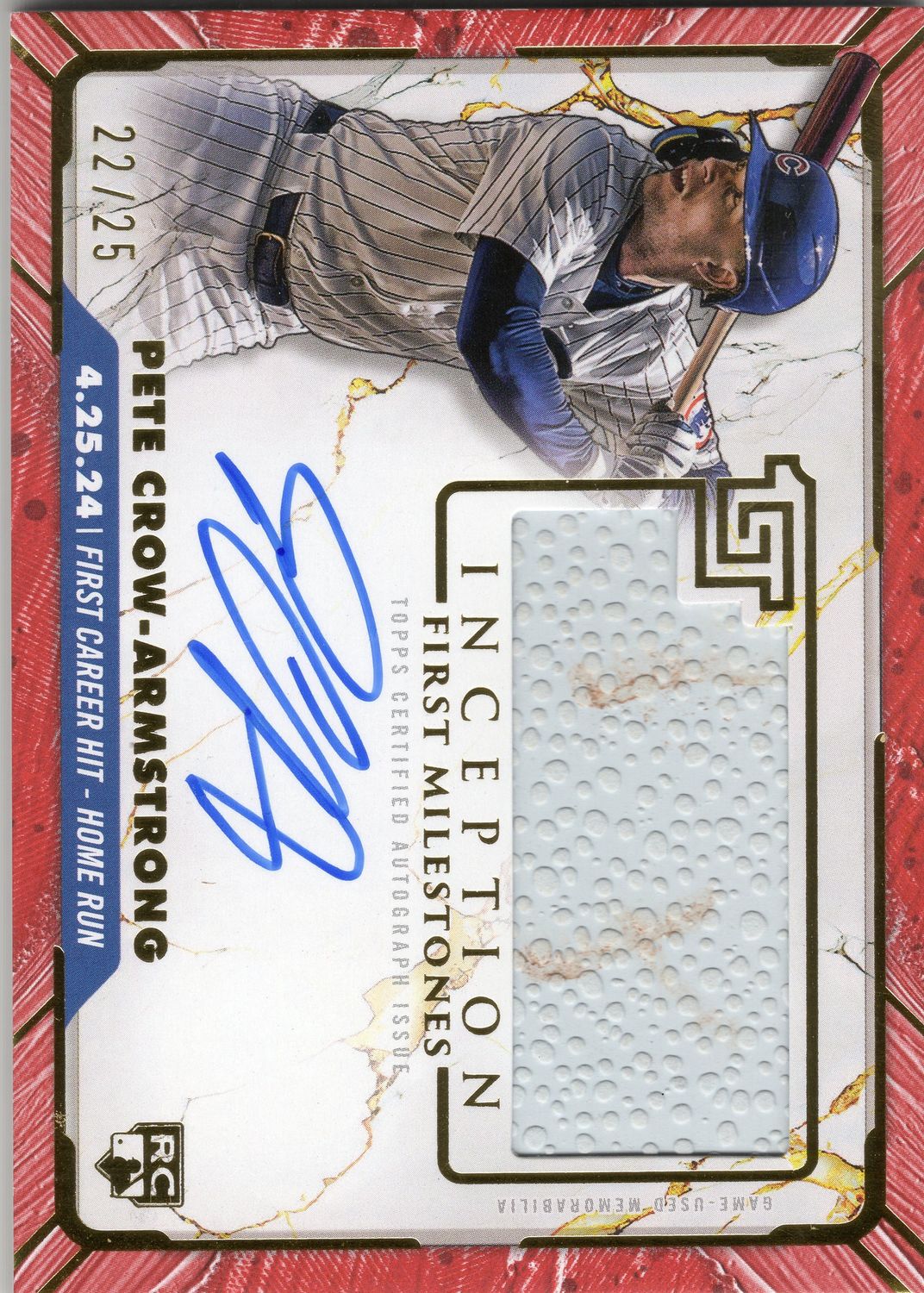 2024 Topps Inception First Milestones Pete Crow-Armstrong RC Patch AUTO RPA 22/25