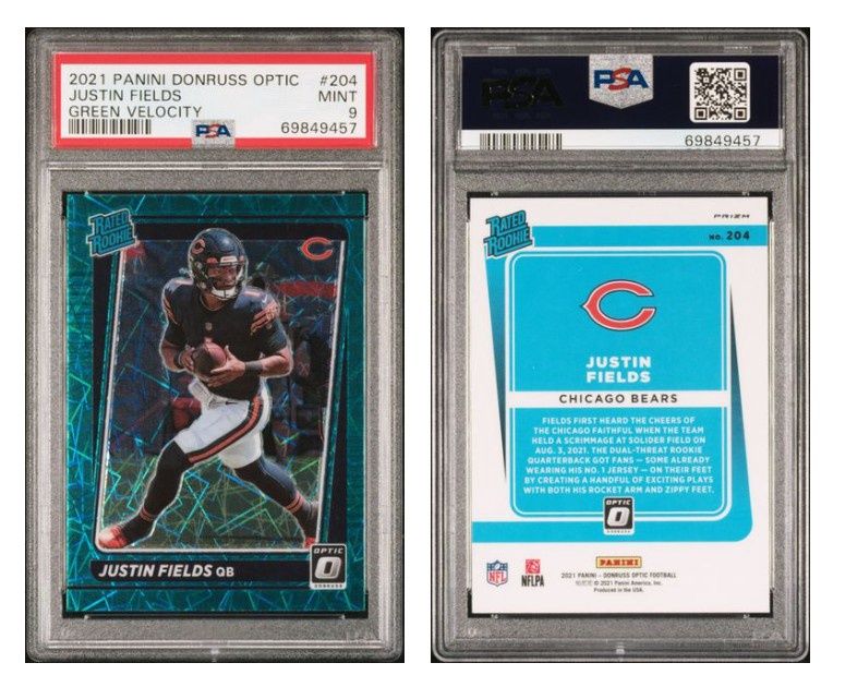 2021 Donruss Optic Green Velocity Justin Fields #204 - PSA 9
