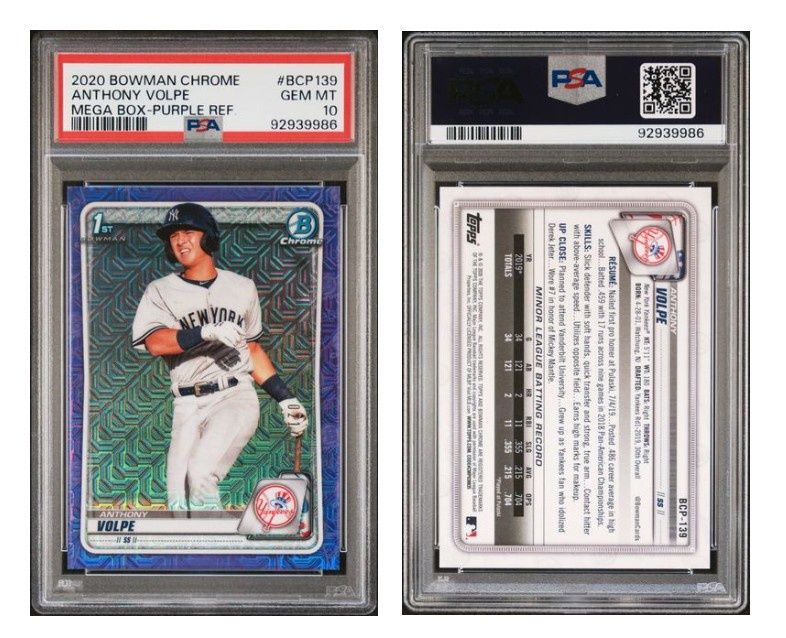 2020 Bowman Chrome Mega Box Purple Refractor Anthony Volpe #BCP139 - PSA 10