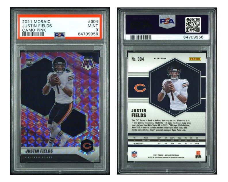 2021 Panini Mosaic Camo Pink Mosaic Justin Fields #304 - PSA 9