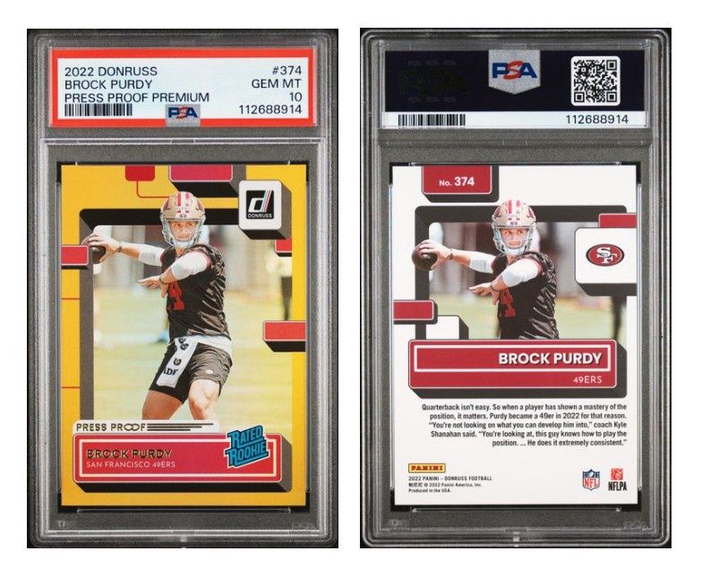 2022 Donruss Rated Rookie Press Proof Premium Brock Purdy #374 - PSA 10