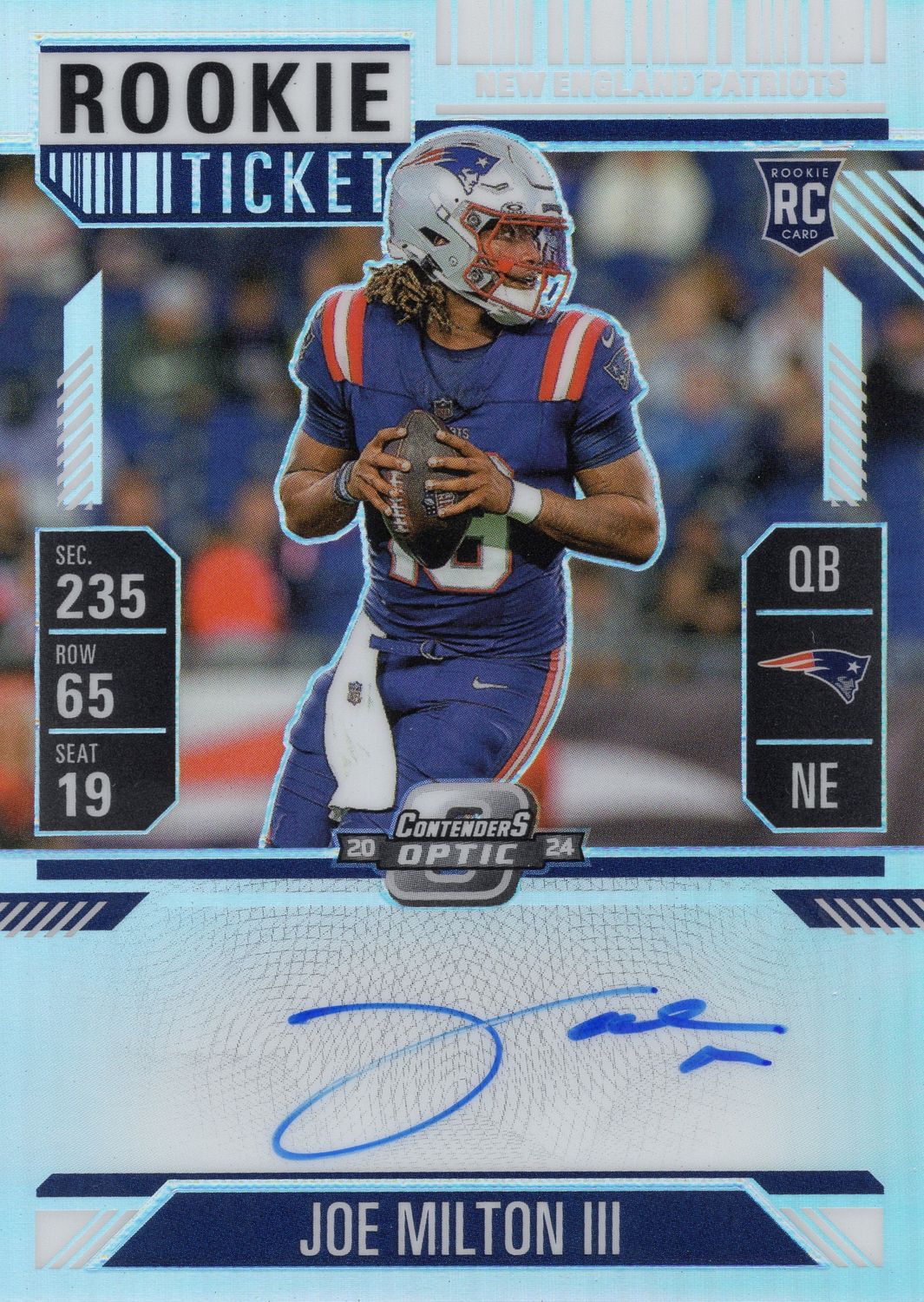 2024 Panini Contenders Optic - Rookie Ticket RPS Auto Joe Milton III Silver Holo