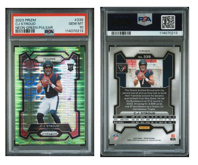 2023 Prizm C.J. Stroud RC Neon Green Pulsar Rookie #339 Texans - PSA 10