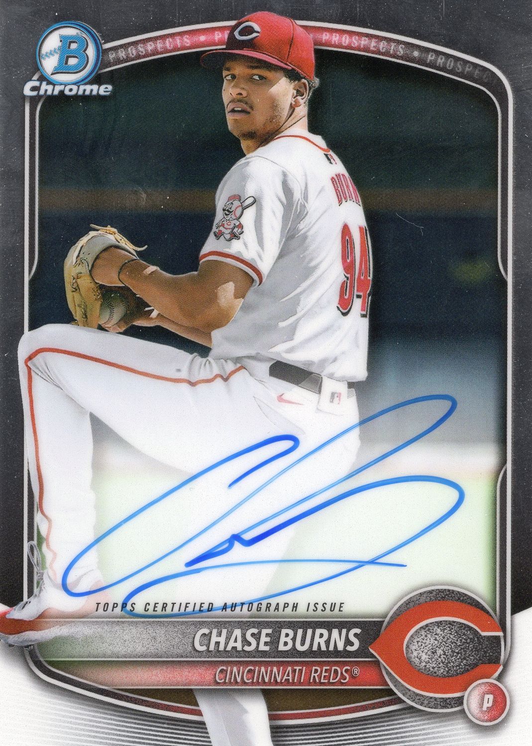 2025 Topps Bowman Chrome Chase Burns Auto #CPA-CB Prospect Reds