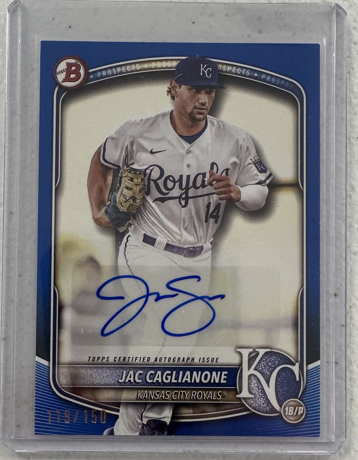 2025 Bowman #BPA-JC Jac Caglianone Prospects Blue Paper Autograph 119/150