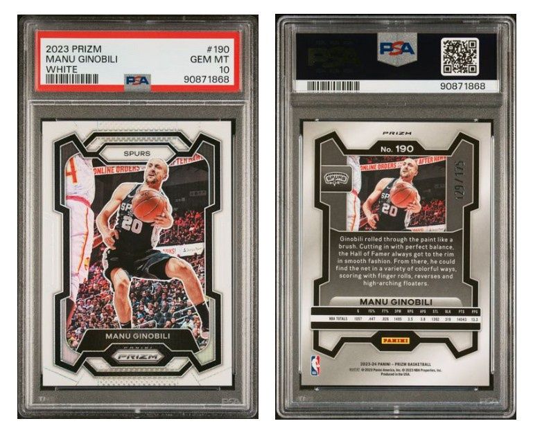 2023-24 Panini Prizm Manu Ginobili  #190  White Prizm 129/175 - PSA 10