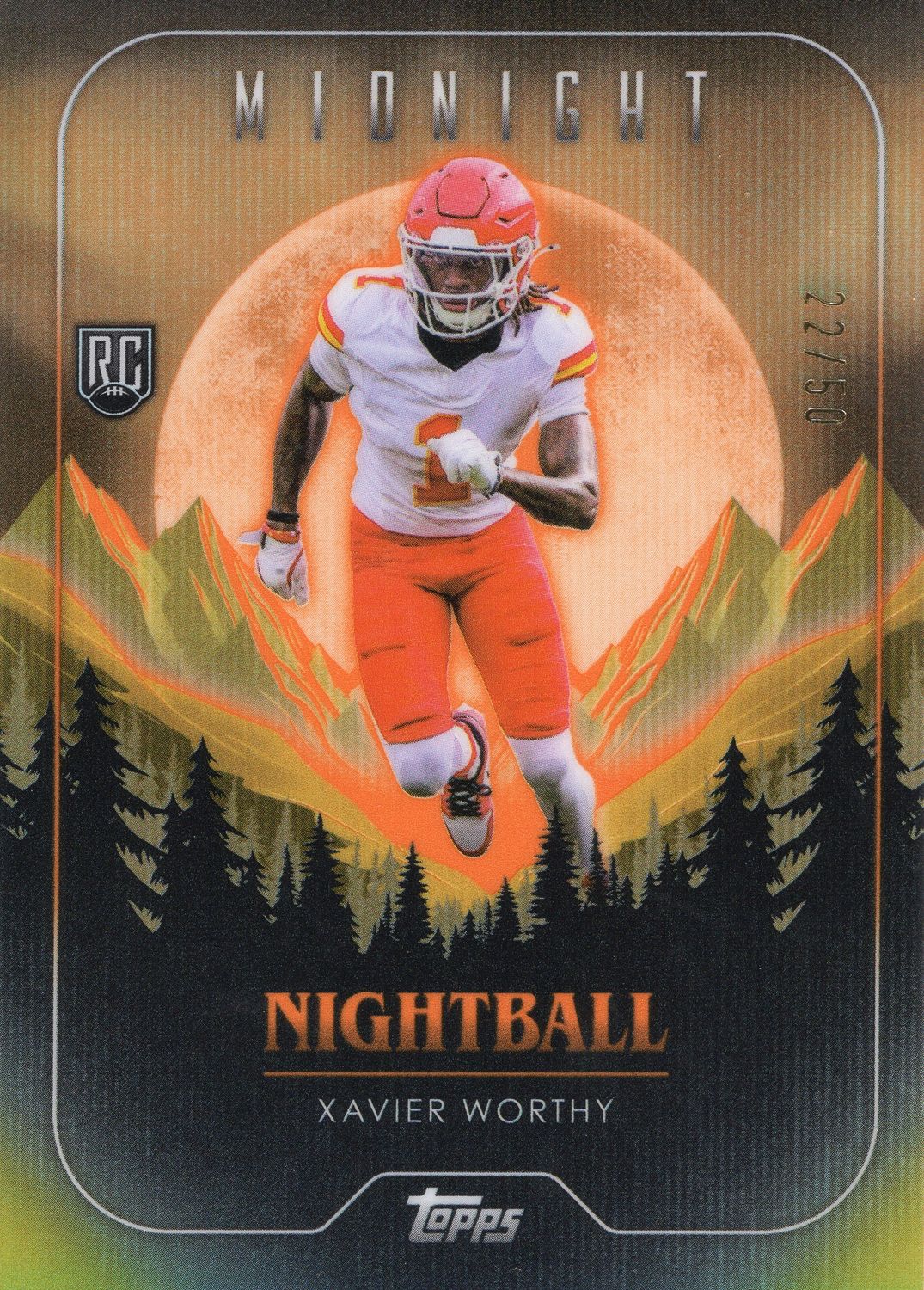 2024 Topps Midnight Football Nightball #NB-10 RC Xavier Worthy Chiefs Gold 22/50
