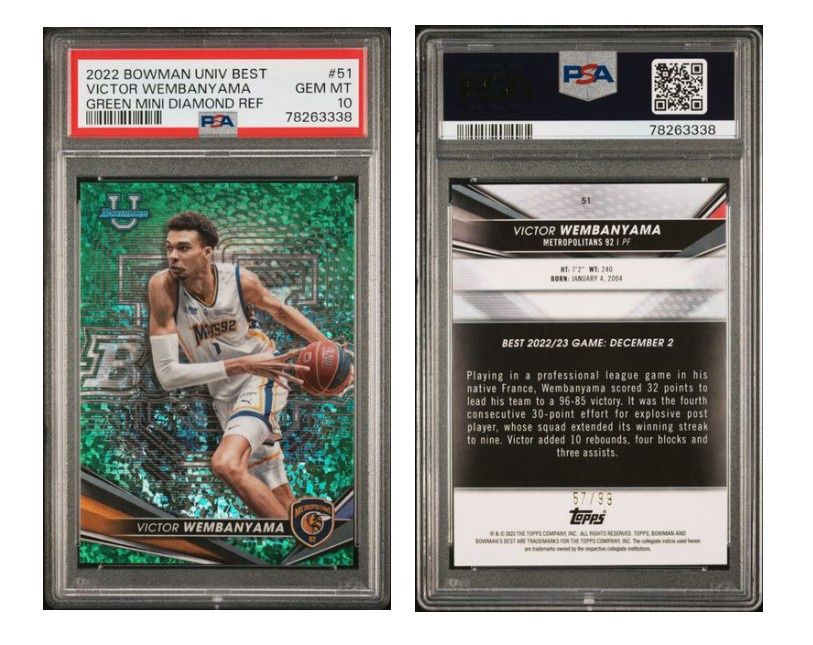 2022 Bowman&#39;s Best U Victor Wembanyama #51 Green Mini-Diamond Refractors 57/99 - PSA 10
