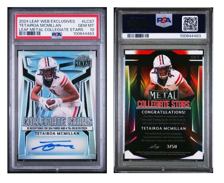 2024 Leaf Web Exclusives Leaf Metal Collegiate Stars Tetairoa Mcmillan #LCS7 - PSA 10