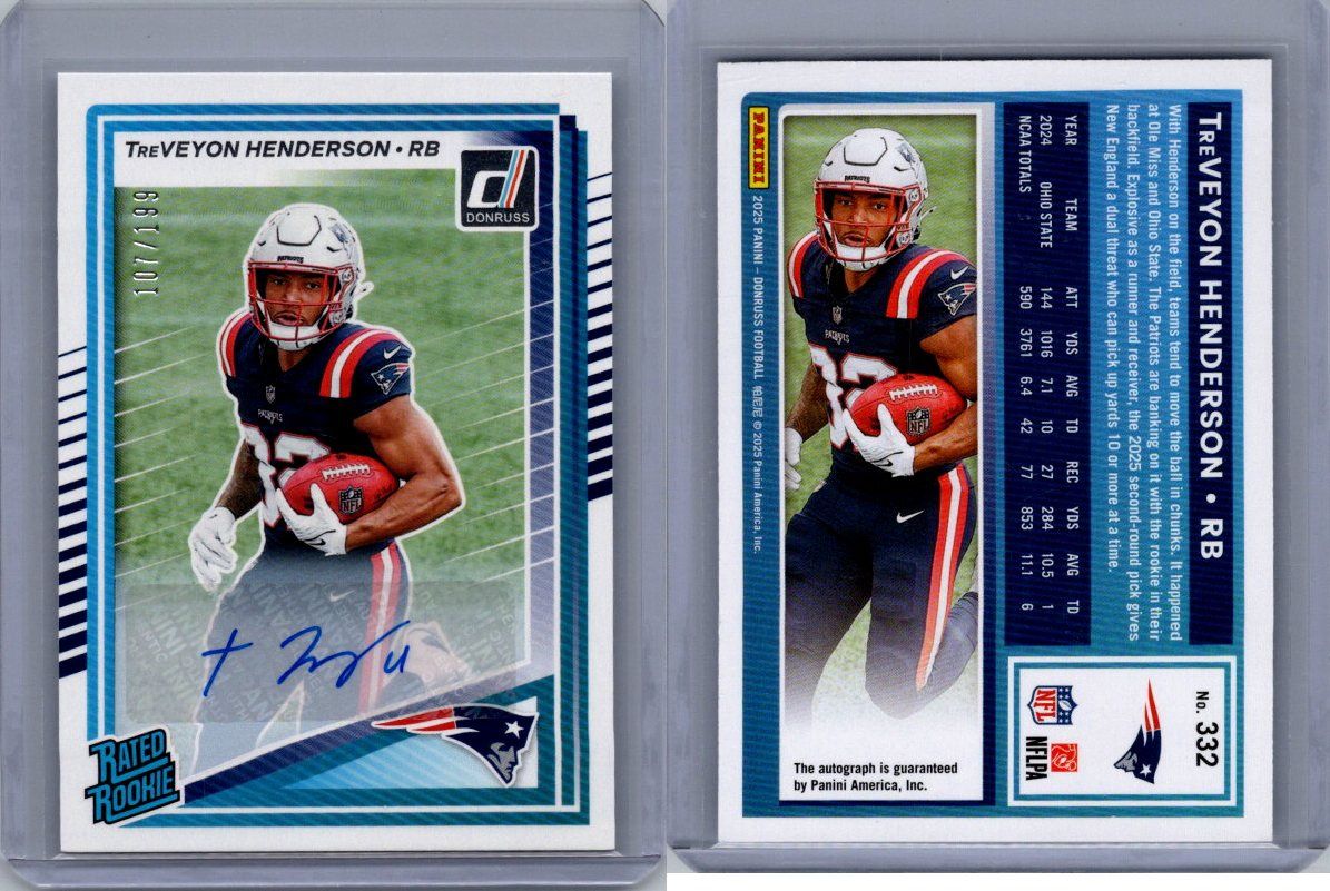 2025 Panini Donruss Tre&#39;Veyon Henderson Rated Rookie Auto 107/199 #332