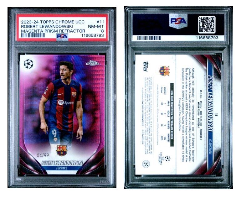 2023-24 Topps Chrome UCC Robert Lewandowski Magenta Prizm Refractor 04/99 - PSA 8