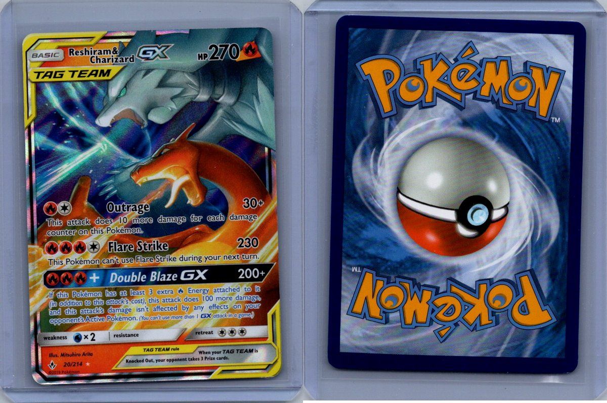 Pokémon TCG Reshiram &amp; Charizard GX Holo Card 20/214 Unbroken Bonds