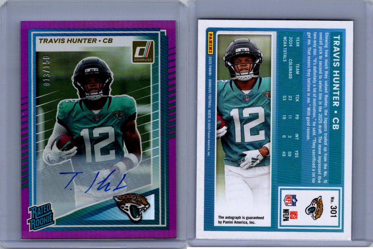 2025 Donruss Travis Hunter Autograph Purple Foil 013/150