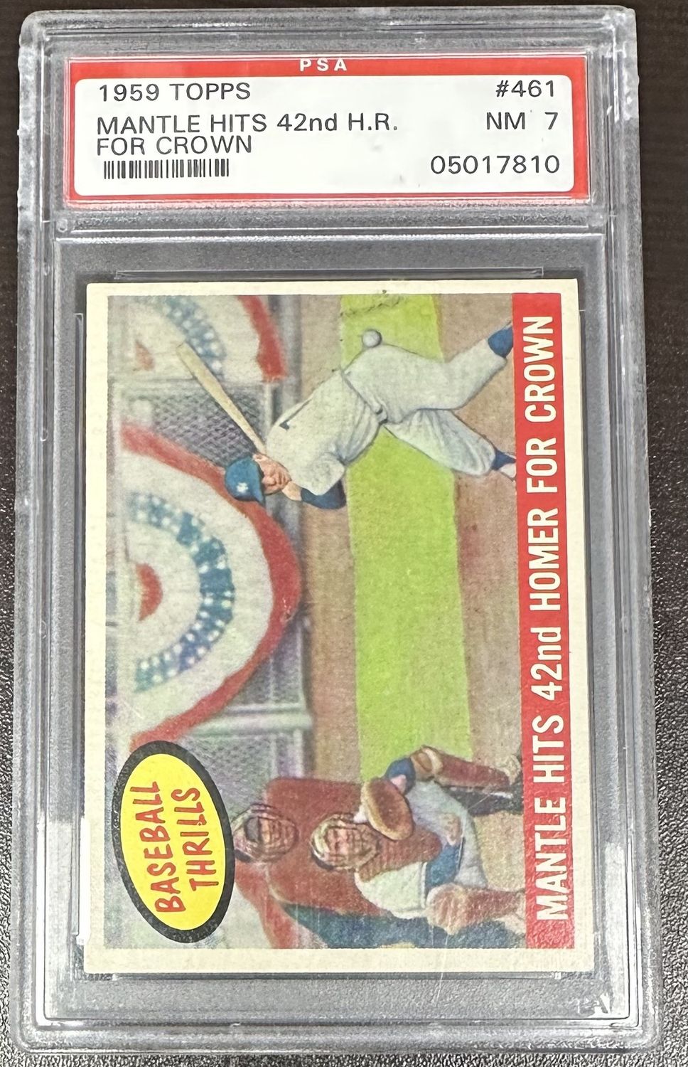 1959 Topps Mantle Hits 42nd Homer For Crown #461 - PSA 7