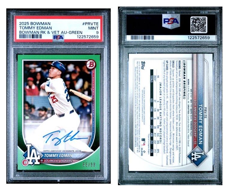2025 Bowman Tommy Edman Auto Green 69/99 #PRVTE - PSA 9