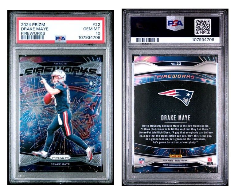 2024 Panini Prizm Fireworks Drake Maye #22 - PSA 10
