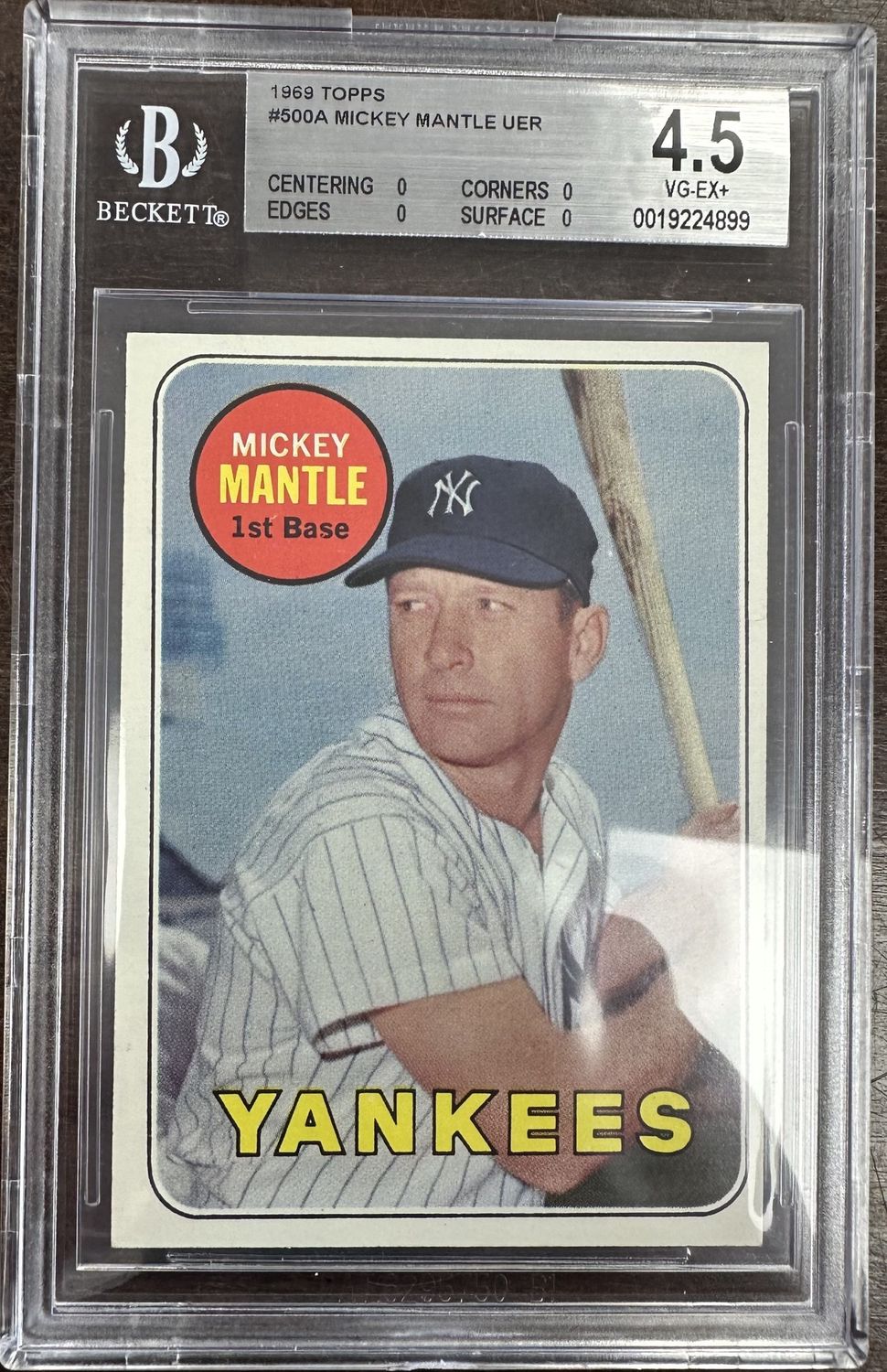 1969 Topps Mickey Mantle (Last Name In Yellow) #500A - BGS 4.5 (eBay)