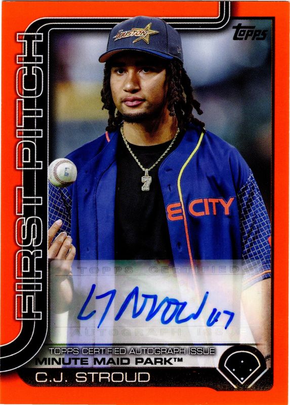 2025 Topps CJ Stroud First Pitch Orange Auto 01/25