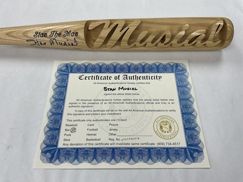 Stan Musial Autographed Bat Carved and Engraved - All-American/Tristar COA