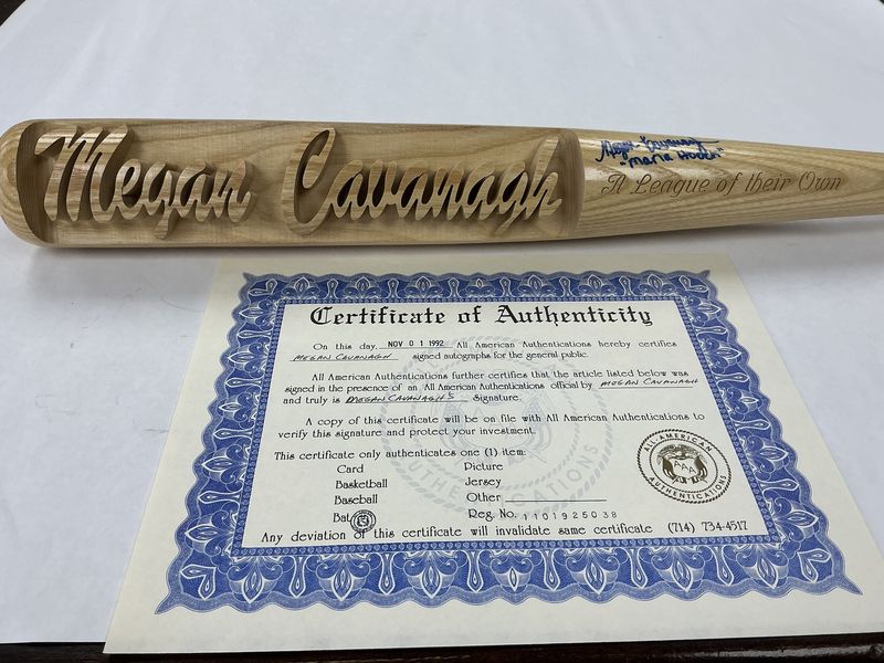 Megan Cavanaugh Carved Autographed Bat - Inscribed  'Marla Hooch' w/COA