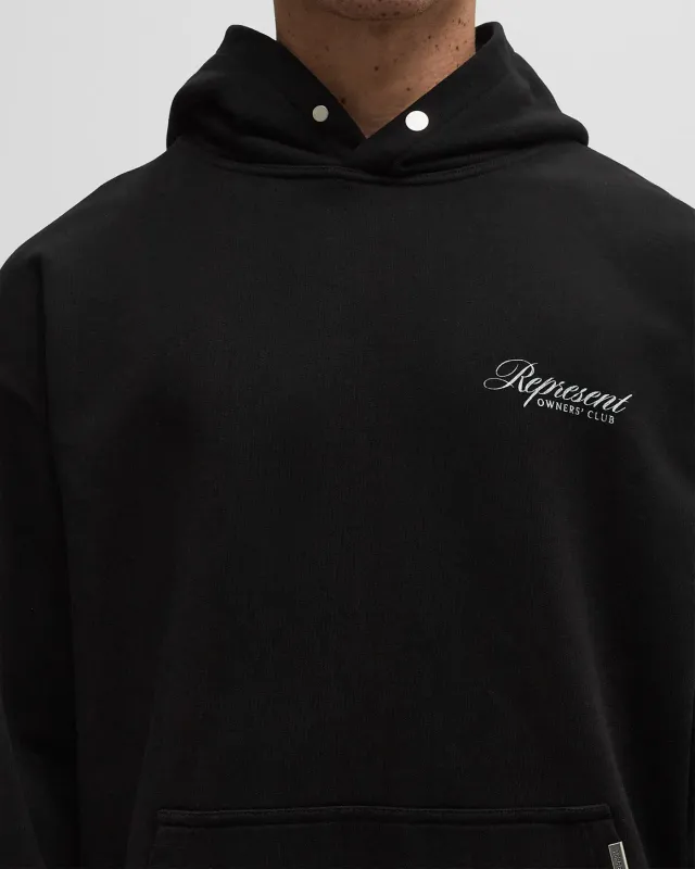 Represent Owners’ Club Script Hoodie – Washed Black