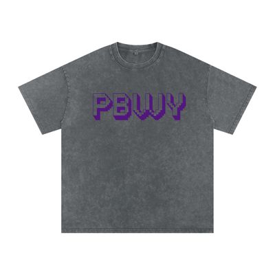 PBWY™ Essential Tee – Pixel Monogram “Peace Be With You” / Stone Grey Acid Wash Oversize