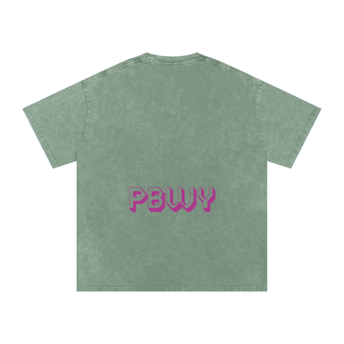 PBWY™ Essential Tee – Pixel Monogram “Peace Be With You” Bean Green &amp; Violet Purple Oversize Acid Wash