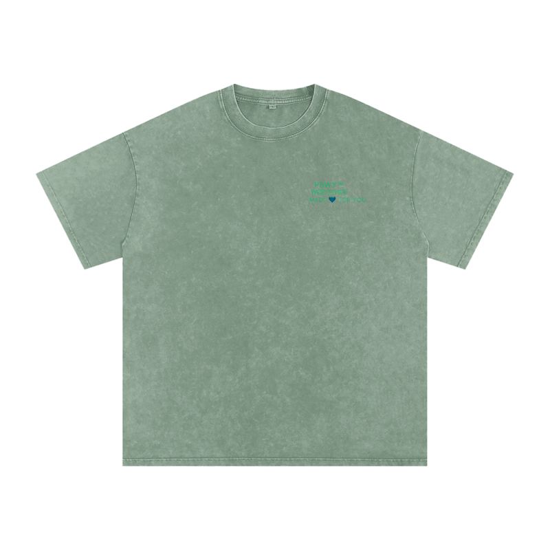 PBWY™ Essential Tee – Pixel Monogram “Peace Be With You” Bean Green &amp; Violet Purple Oversize Acid Wash