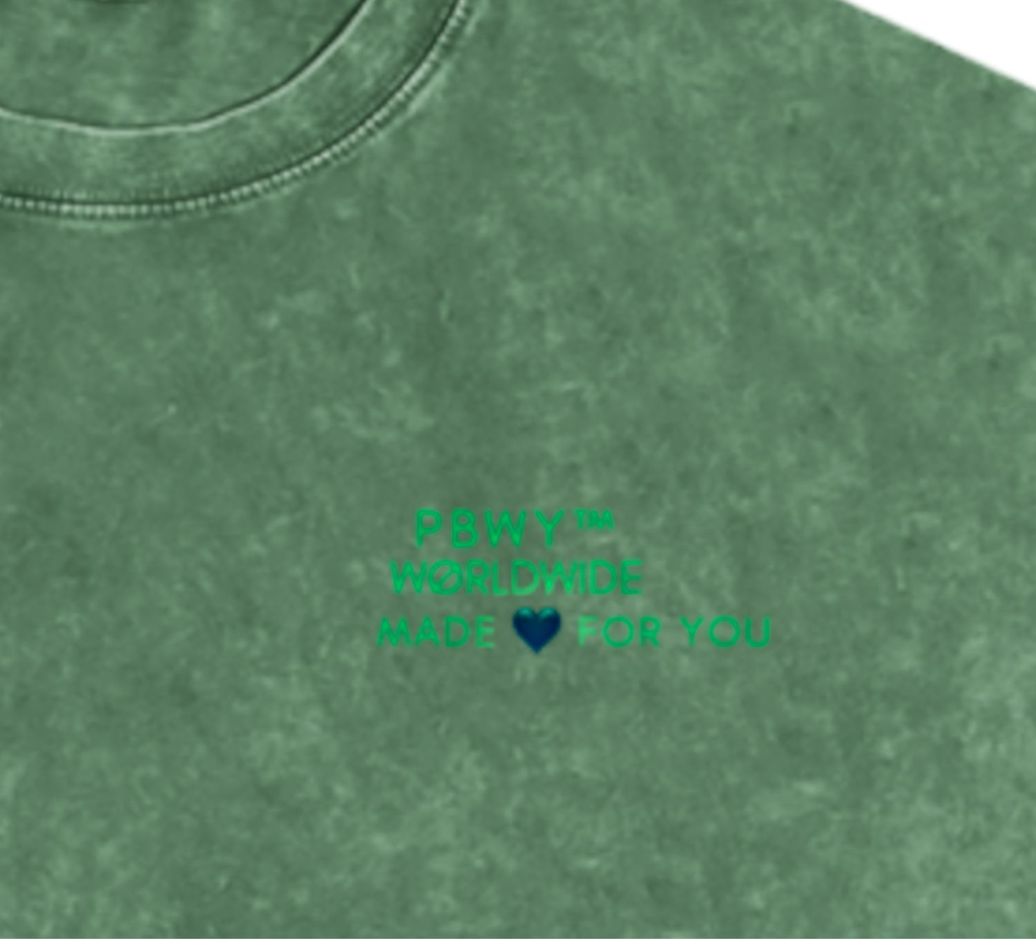 PBWY™ Essential Tee – Pixel Monogram “Peace Be With You” Bean Green &amp; Violet Purple Oversize Acid Wash