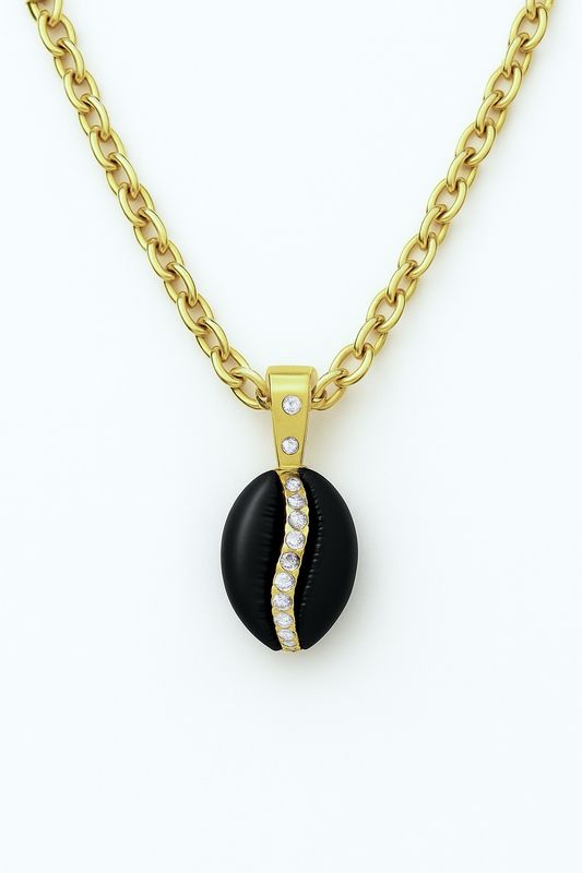 Yellow Gold Vermeil &amp; Black Onyx Gemstone Cowire Pendant