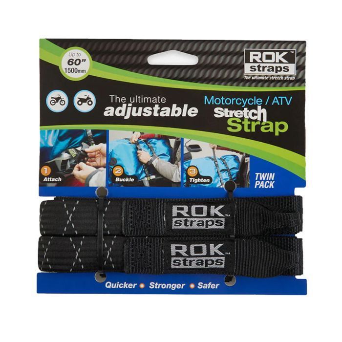 ROK 050 MOTORCYCLE ADJUSTABLE STRAP BLACK REFLECTIVE 2 PACK