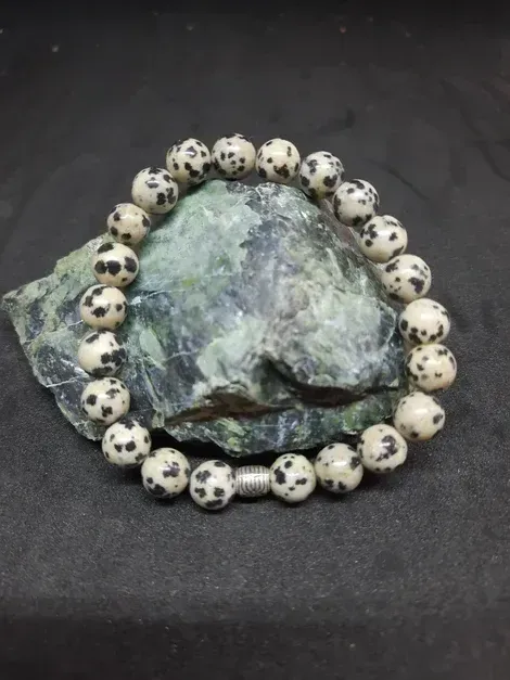 Bracelet Jaspe Dalmatien 8mm pierre naturel fait main