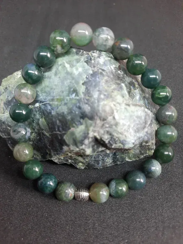 Bracelet Agate mousse 8mm pierre naturel fait main