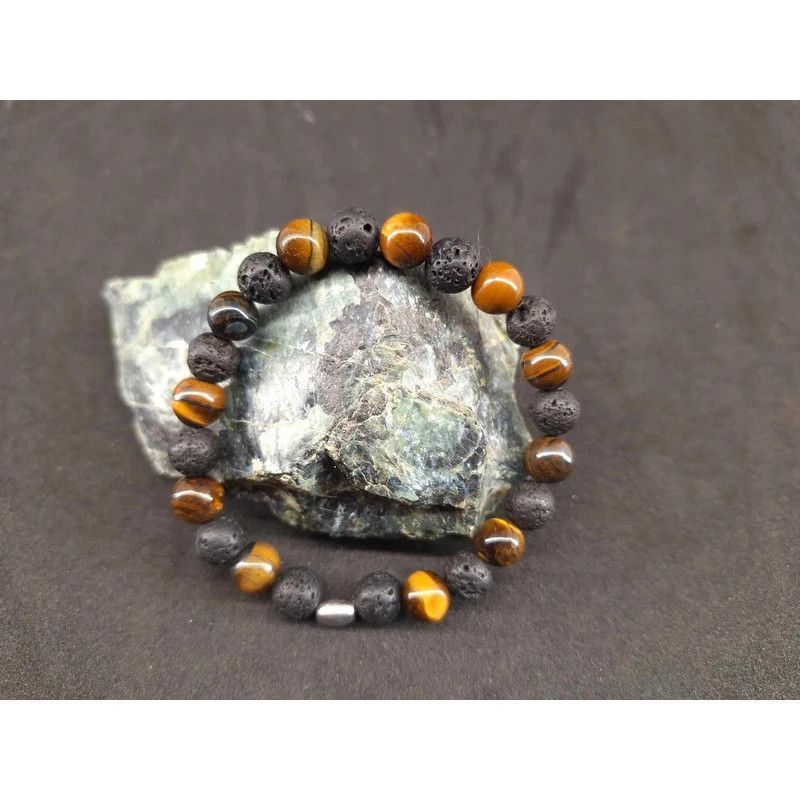 Bracelet Oeil de tigre et Pierre de lave 8mm pierre naturel fait main