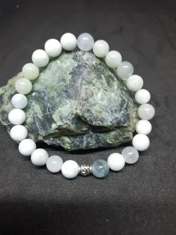 Bracelet aigue-marine 8mm pierre naturel fait main