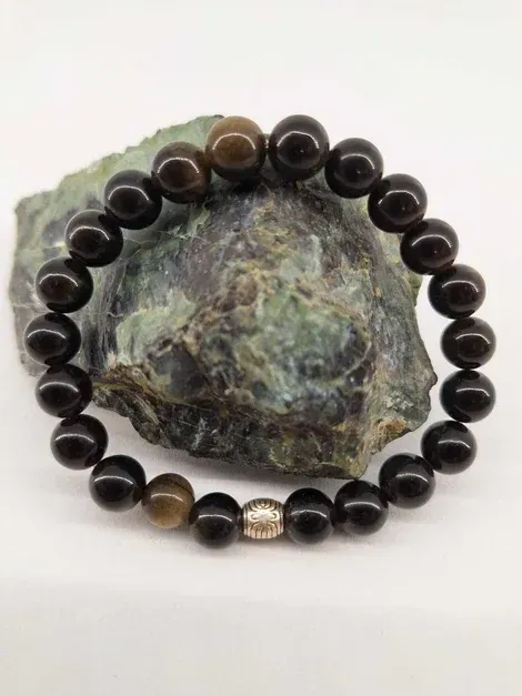 Bracelet Obsidienne dorée 8mm pierre naturel fait main
