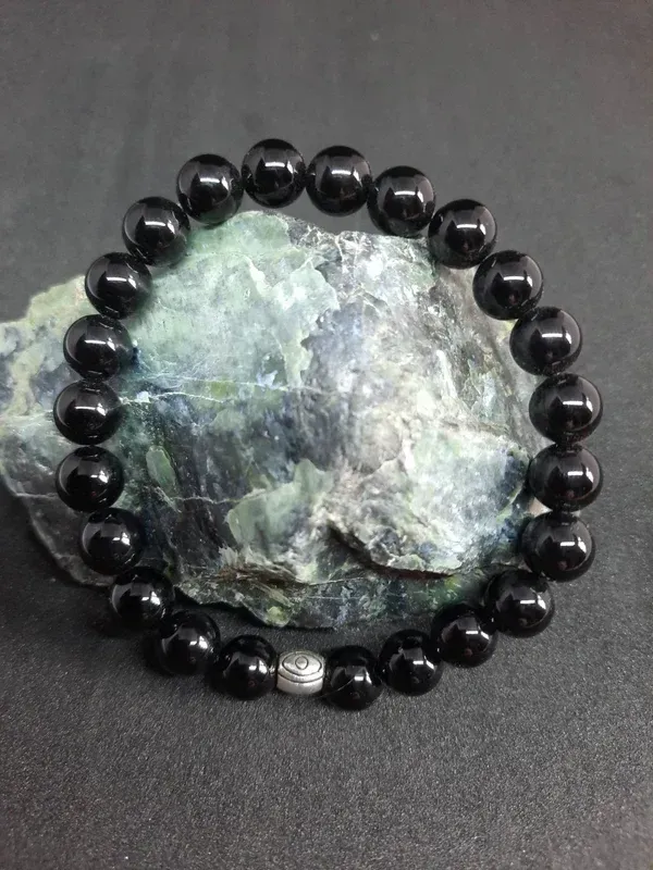 Bracelet Onyx ( Agate noire ) 8mm pierre naturel fait main