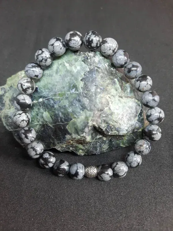 Bracelet Obsidienne moucheté 8mm pierre naturel fait main
