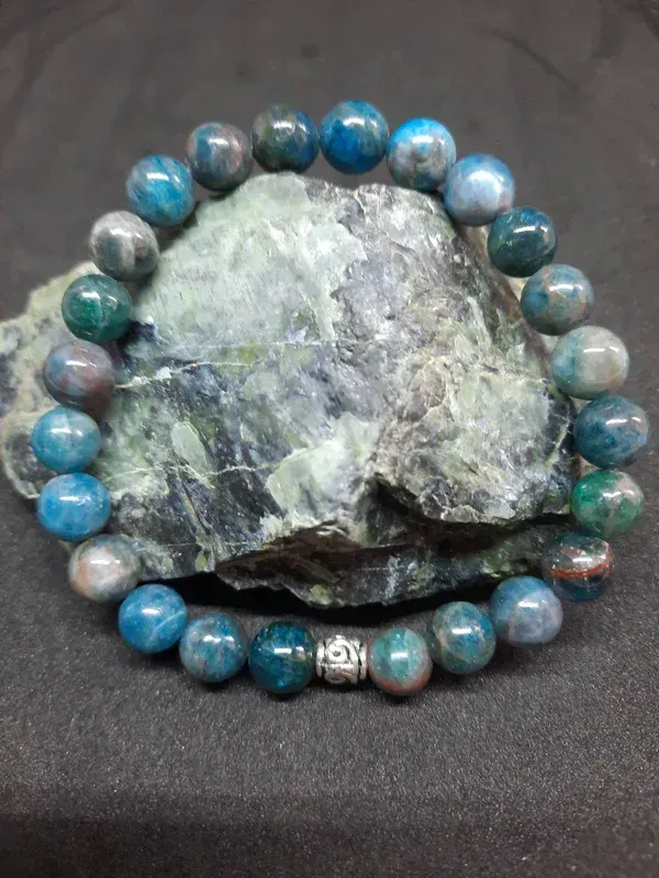 Bracelet Apatite bleue 8mm pierre naturel fait main