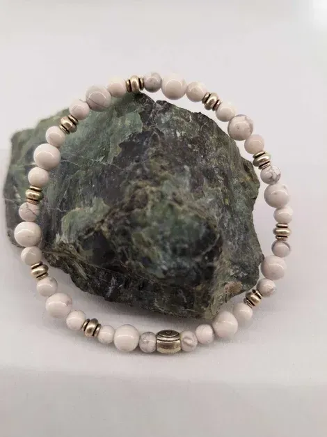 Bracelet Howlite 6mm / 4mm pierre naturel fait main