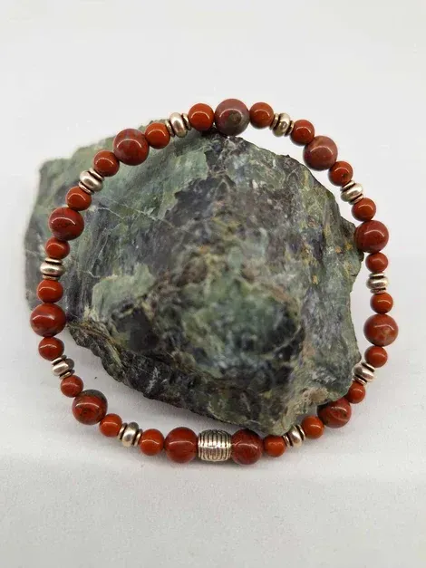 Bracelet Jaspe rouge 6mm / 4mm pierre naturel fait main