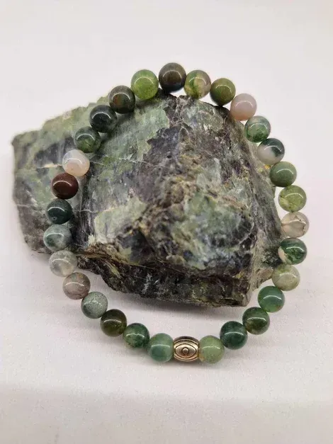 Bracelet Agate mousse 6mm pierre naturel fait main