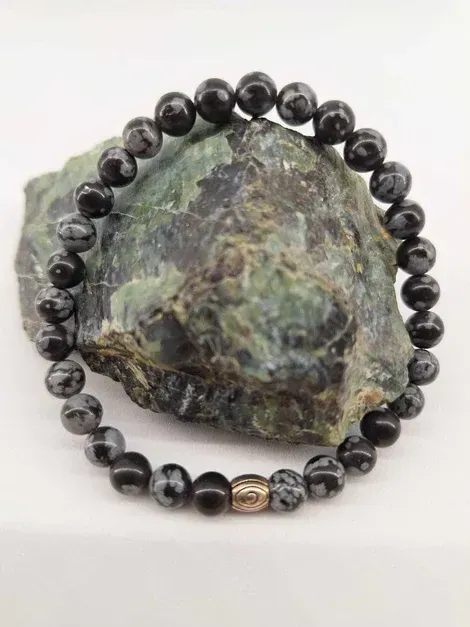 Bracelet Obsidienne moucheté 6mm pierre naturel fait main