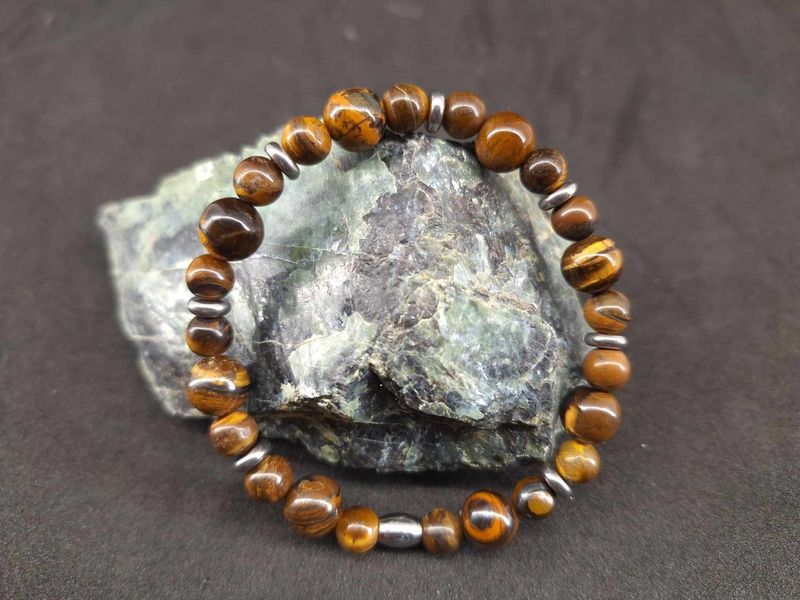 Bracelet Œil de tigre 8mm et 6mm pierre naturel fait main