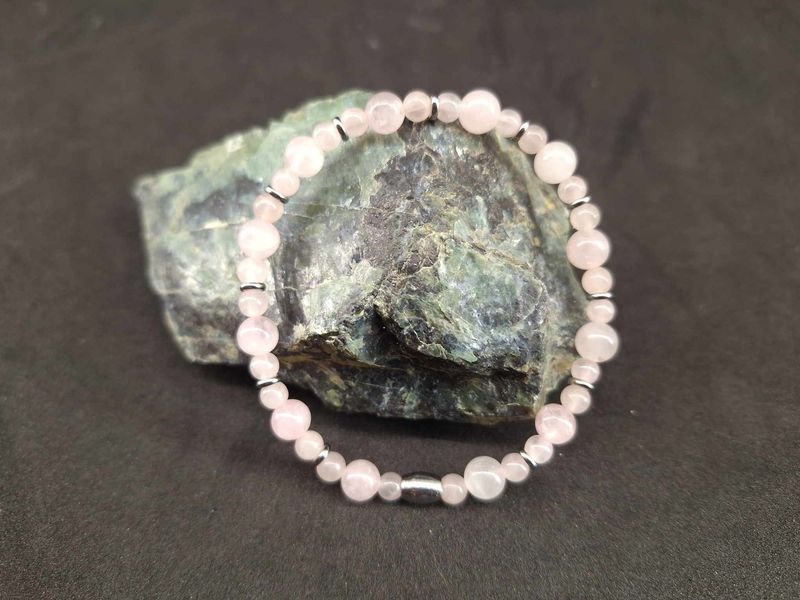 Bracelet Quartz rose 6mm / 4mm pierre naturel fait main