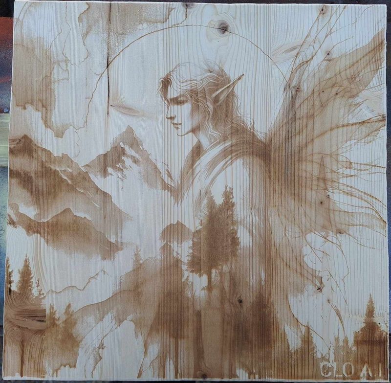 Pyrogravure laser Elfe sur bois