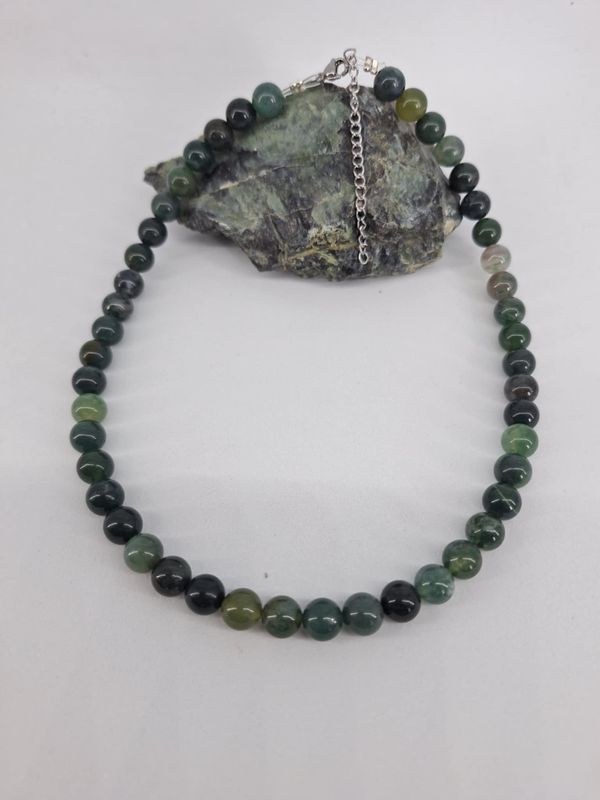 Collier Agate mousse 8mm pierre naturel fait main