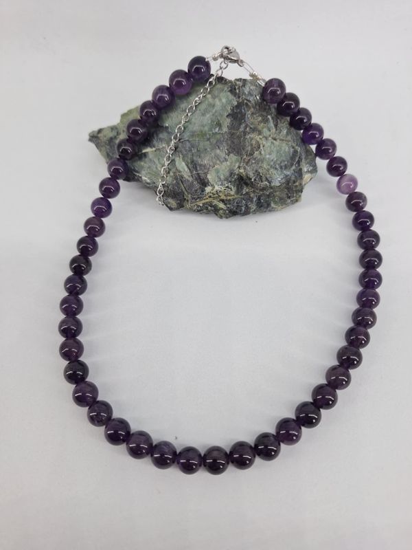 Collier Améthyste 8mm pierre naturel fait main