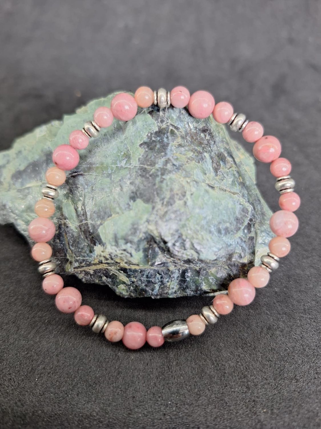Bracelet Rhodonite 6mm et 4mm pierre naturel fait main
