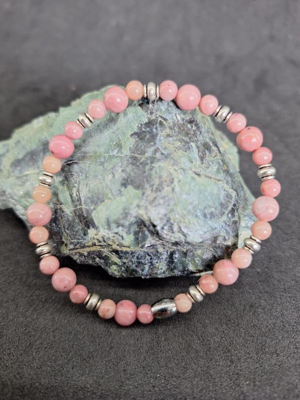 Bracelet Rhodonite 6mm et 4mm pierre naturel fait main